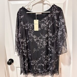 Chic Black Floral Sheer Blouse